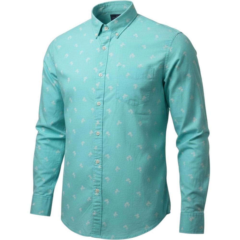 New American Eagle Men Turquoise Palm Tree Seriously Soft OCBD Shirt Sz M (M469)